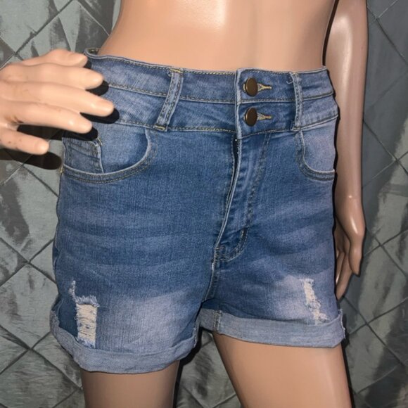 HOLYWIM Ripped‎ Womens Jean Shorts High Waist Knee length Sz. S - Picture 3 of 6